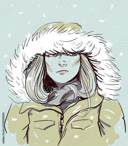 Potrait of girl in parka fashion illustration vector
