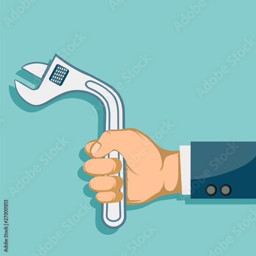 Impotence health problem. Erectile dysfunction. Man holding curve wrench