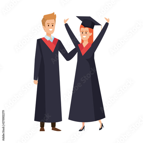 young couple students graduated celebrating