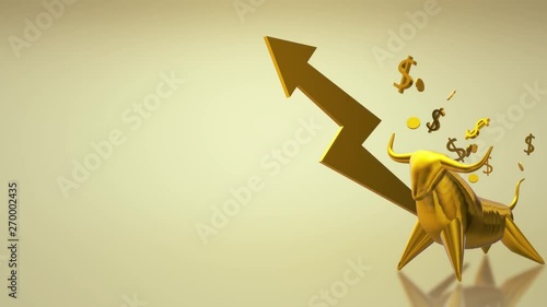 The 3d rendering gold bull for business content.