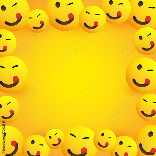 Background Frame with Smiling, Winking and Mouth Licking Emoji with Stuck Out Tongue 