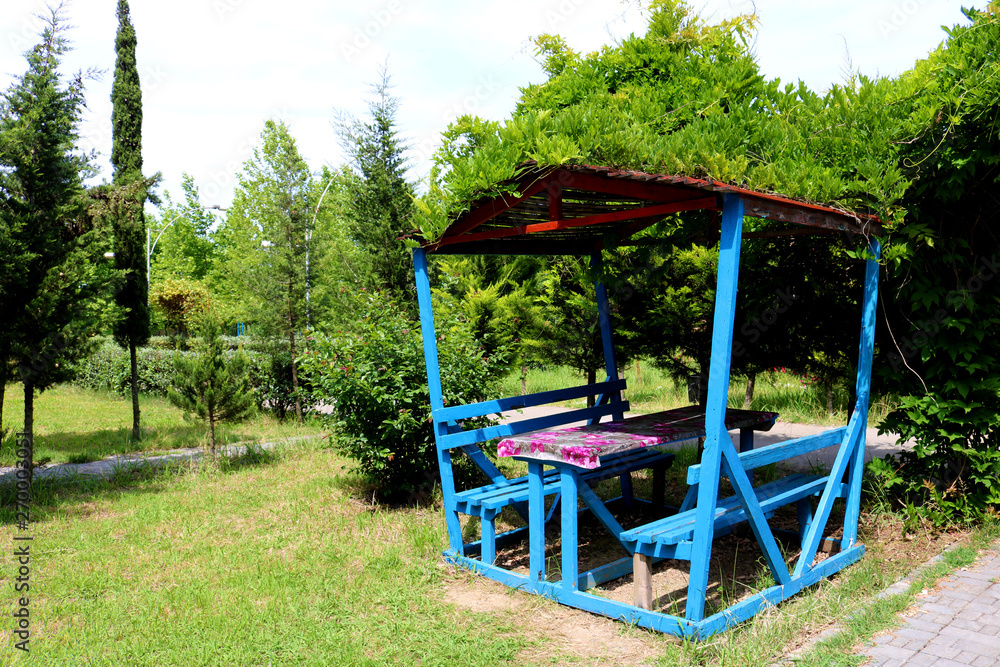 Beautiful gazebo at a recreation center in the countryside. Azerbaijan, Lankaran Beautiful gazebo at a recreation center in the countryside. Azerbaijan, Lankaran