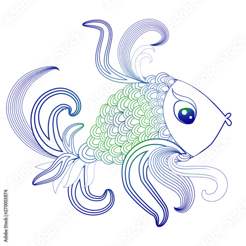 Hand drawn fish with elements of a flower ornament