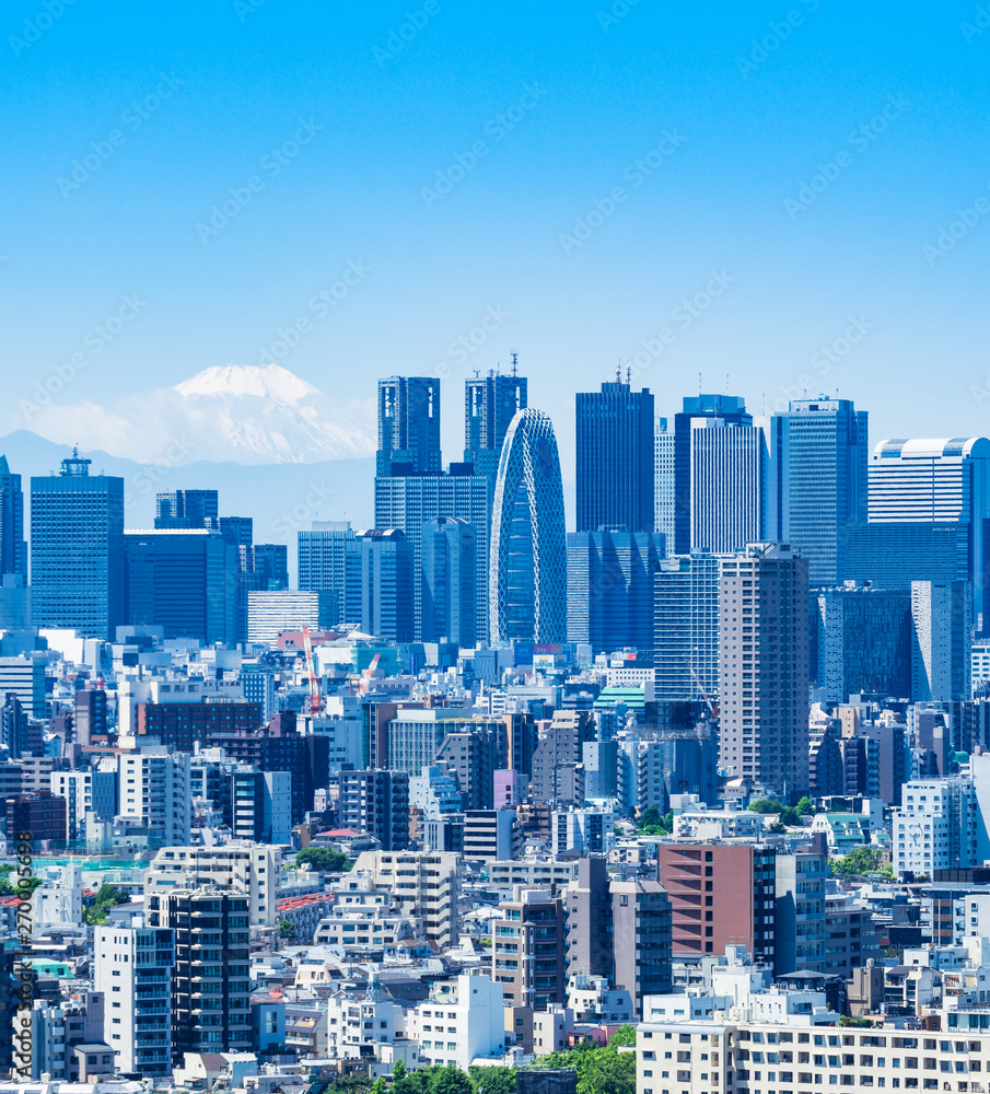 富士山と東京都市風景　縦位置