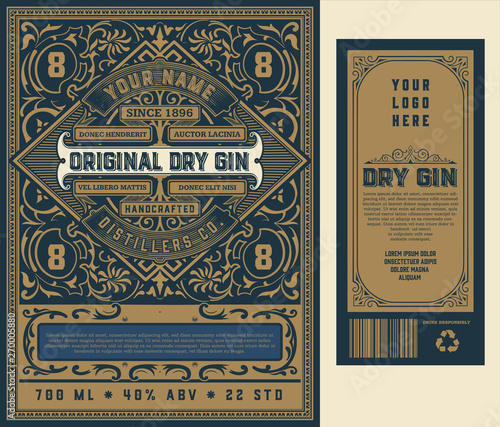 Old Gin label for packing,  Vector layered
