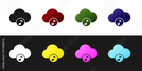 Set Music streaming service icon isolated on black and white background. Sound cloud computing, online media streaming, online song, audio wave. Vector Illustration