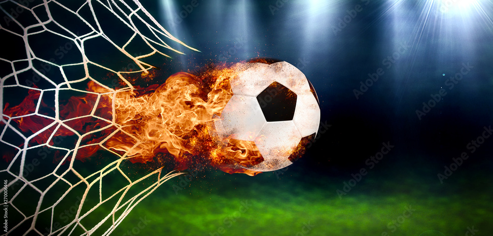 Fiery Soccer Ball In Goal With Net In Flames Stock Photo Adobe Stock