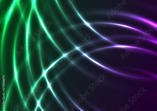 Green violet neon shiny waves abstract background