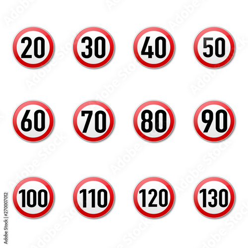 Speed Limit Sign Collection isolated White Background