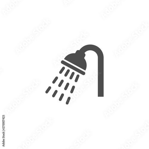 Shower, bathroom symbol vector glyph sign. Shower head with water drops pouring black isolated icon. photo