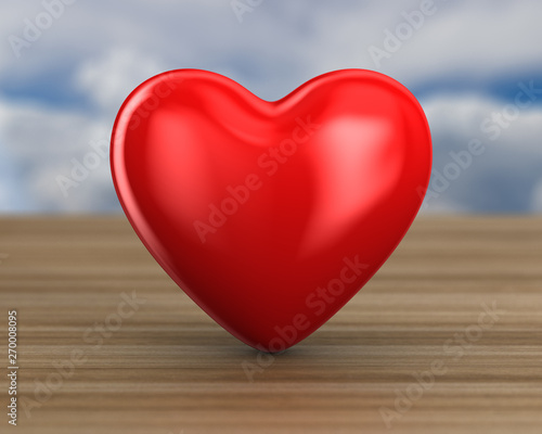 heart on wooden surface. 3D...