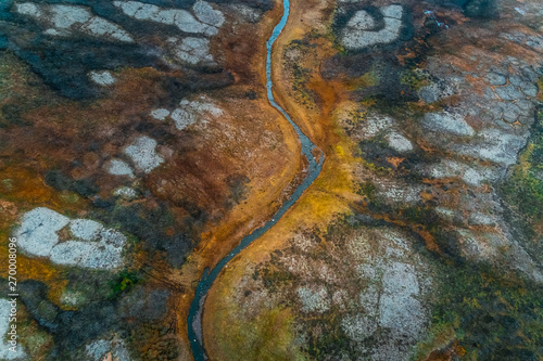Autumn tundra view from helicopter