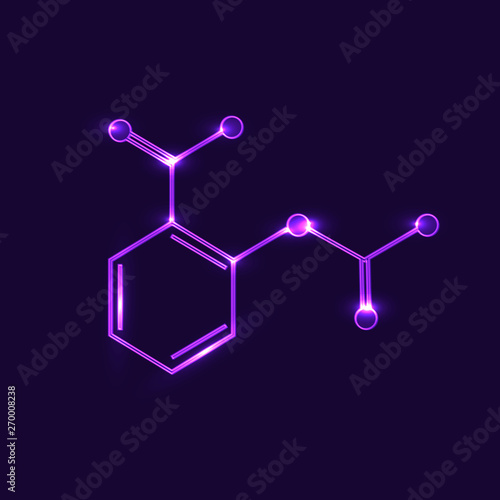 Aspirin shining vector icon on dark background, acetylsalicylic acid