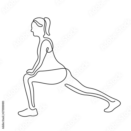 Woman doing stretching exercise continuous line vector illustration