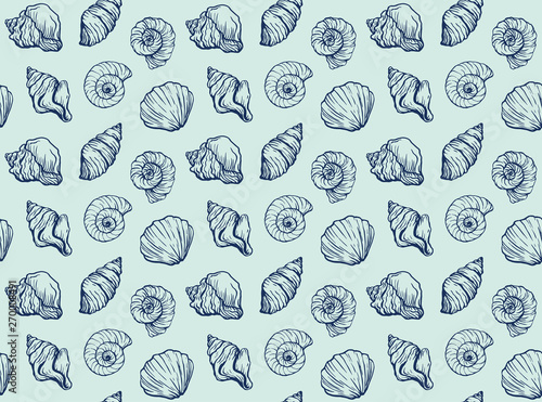 Handdrawn ink seashells seamless pattern pastel color vector