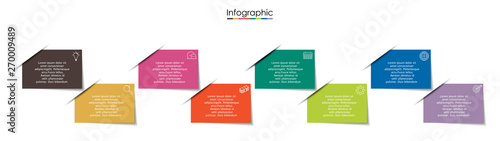 Vector infographic template with eight steps or options. Illustration presentation with line elements icons.  Business concept design can be used for web, brochure, diagram, chart or banner layout.