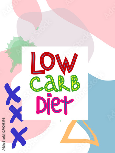 Low carb high fat white collage lettering. Keto diet flat hand drawn illustration.