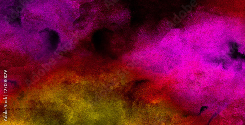 Colorful smeared fuchsia neon paper textured aquarelle canvas for creative design. Bright abstract pink paper texture water color painted illustration. Light magenta ink watercolor on black background