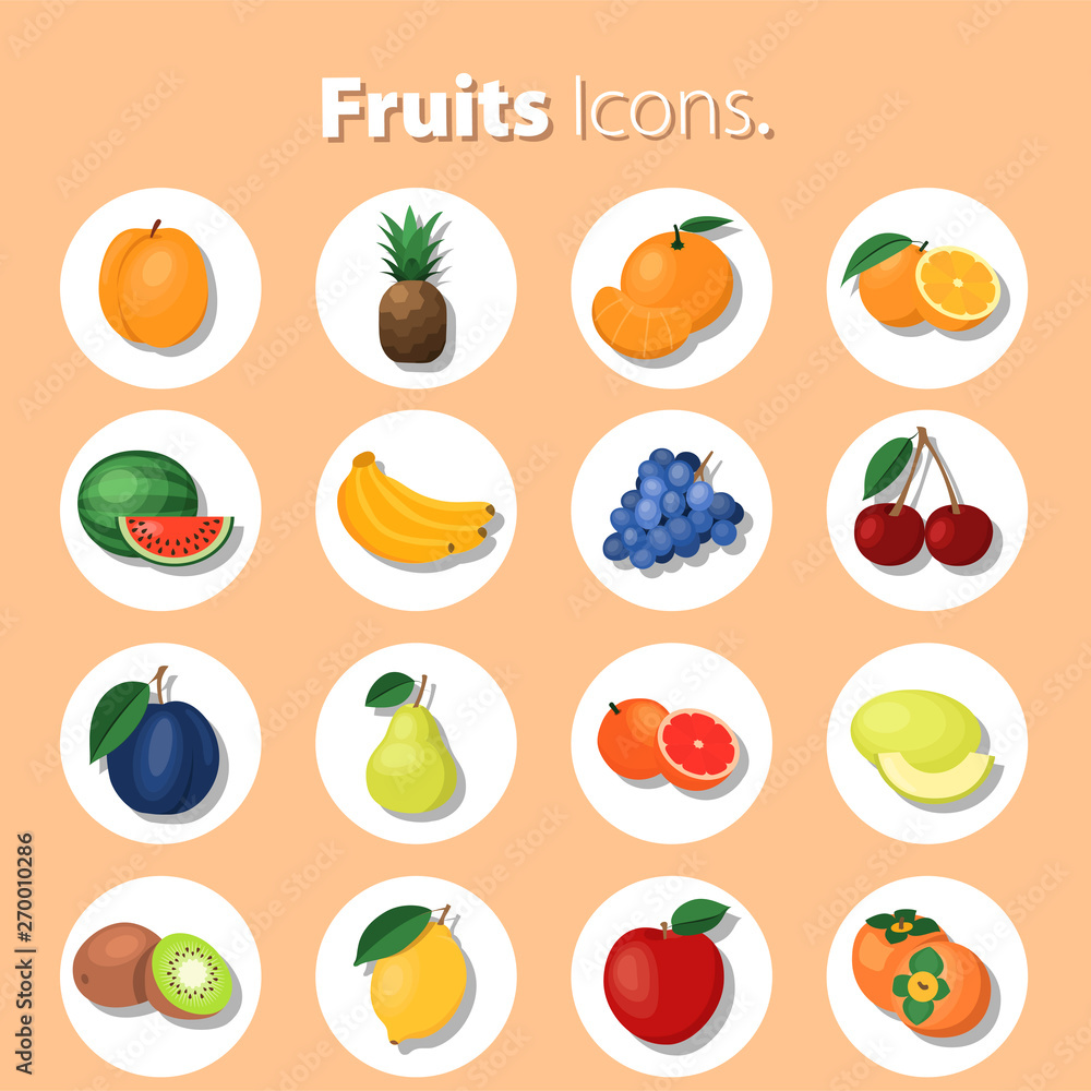 Set of fruits icons. Vector illustration. Concept. Set of fruits icons. Vector illustration. Concept.
