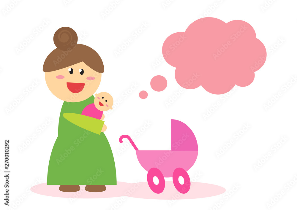 Happy woman holding her little daughter in her arms. Vector illustration. Happy woman holding her little daughter in her arms. Vector illustration.