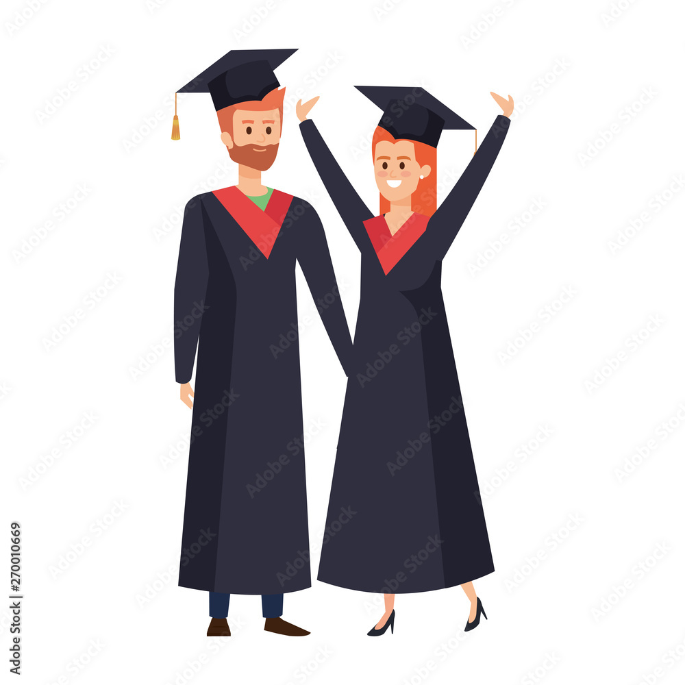 young couple students graduated celebrating young couple students graduated celebrating