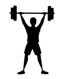 Black silhouette Strong bodybuilder sportsman lifting heavyweight barbell over his head cartoon character design flat vector illustration