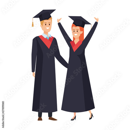 young couple students graduated celebrating