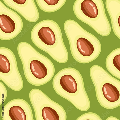 Seamless pattern. Slice of avocados. Half cut juicy avocado. Flat vector illustration. Vegetarian, vegan Healthy organic food