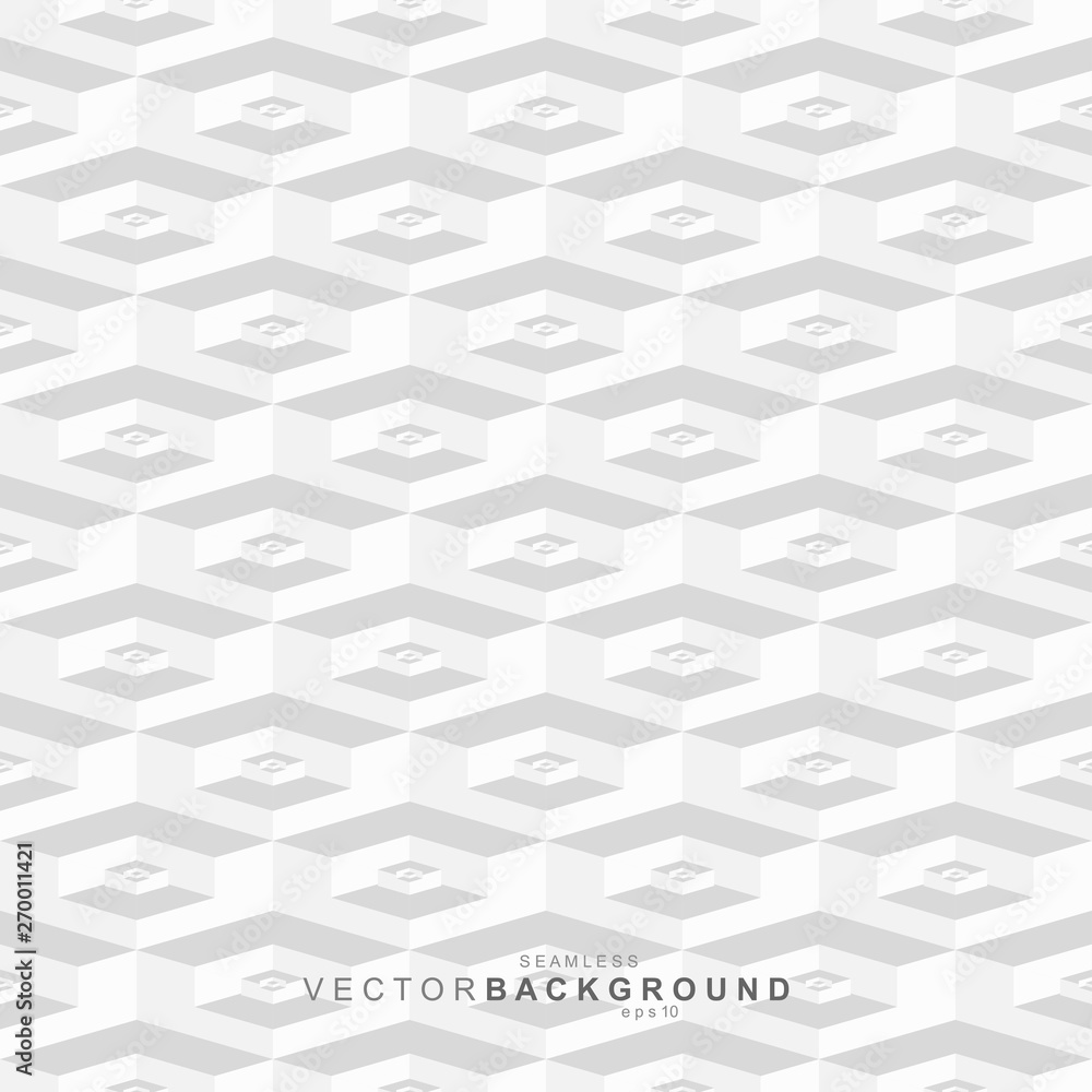 White and gray tile seamless hexagonal texture. Geometric decorative background. Vector 3d ceramic polygonal pattern