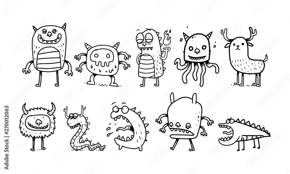 Obraz premium Set of doodle Monsters for children's fantasy creations