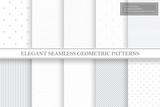 Collection of geometric simple seamless vector patterns - gray dotted and striped textures.
