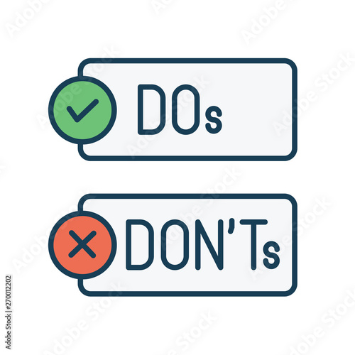Do and Don't or Good and Bad Icons w Positive and Negative Symbols
