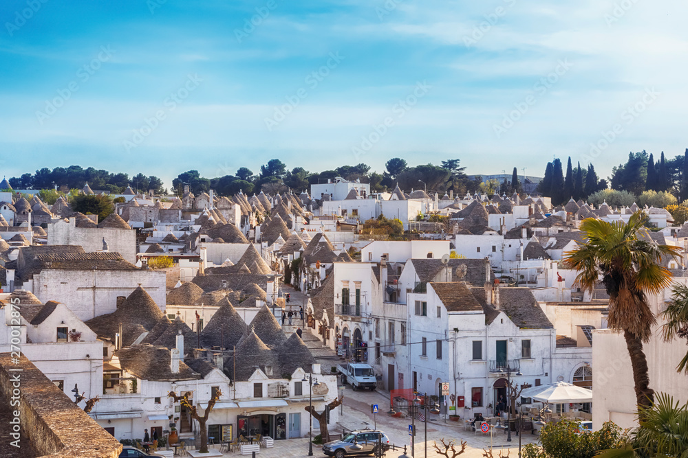 Alberobello village with gabled (trullo) roofs and white houses, Italy