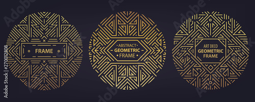 Vector set of art deco frames, edges, abstract geometric design templates for luxury products. Linear ornament compositions, vintage. Use for packaging, branding, decoration