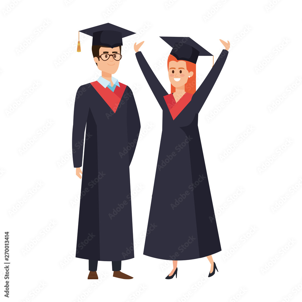 young couple students graduated celebrating young couple students graduated celebrating
