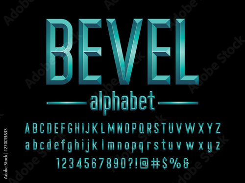 Chisel style alphabet design with uppercase, lowercase, number and symbols