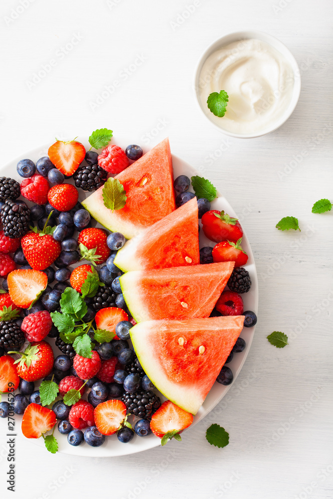fruit and berry platter over white. blueberry, strawberry, raspberry, blackberry, watermelon fruit and berry platter over white. blueberry, strawberry, raspberry, blackberry, watermelon