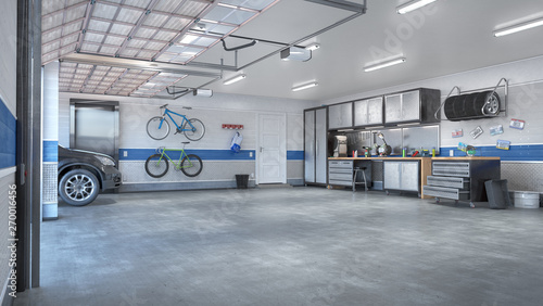 Fotografia Garage with rolling gate interior. 3d illustration