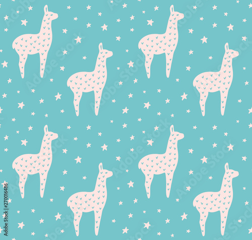 Cute lama pattern vector blue color