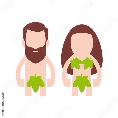 Simple funny picture Adam and Eve on white background. Vector illustration