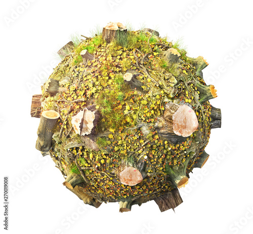 Cutting down of tree. Ecology concept. Stumps in the planet. 3d illustration