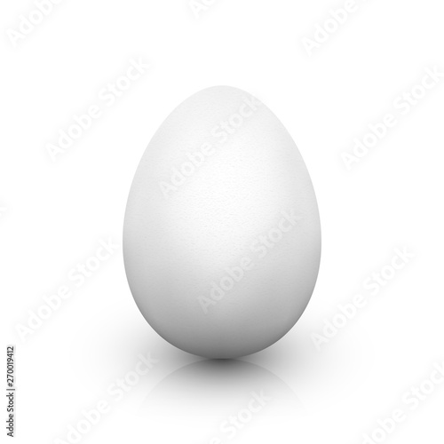 White egg with soft shadow and reflection on white background. Single realistic animal egg. Template for Easter holiday. Realistic vector illustration