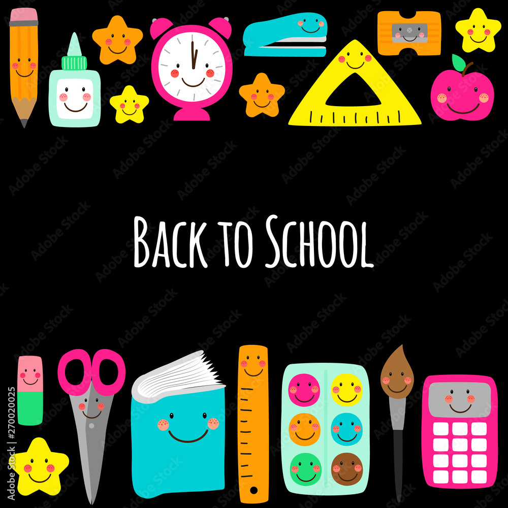Cute Back to school banner design with colorful funny cartoon characters,  education theme background Stock Vector | Adobe Stock