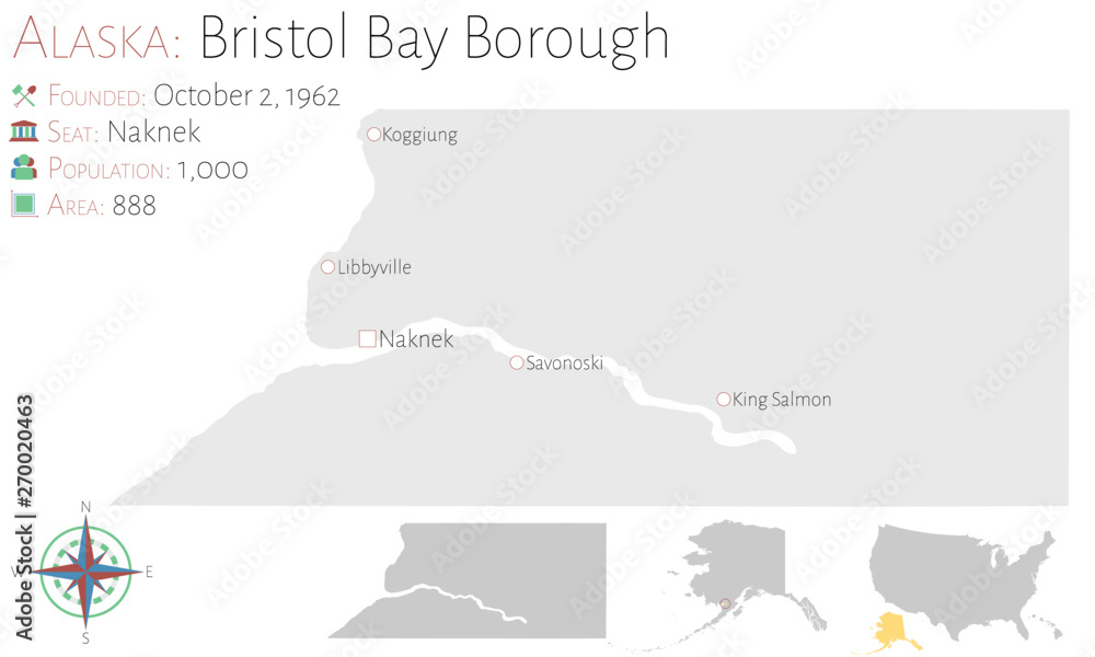 Fototapeta Large and detailed map of Bristol Bay Borough in Alaska, USA