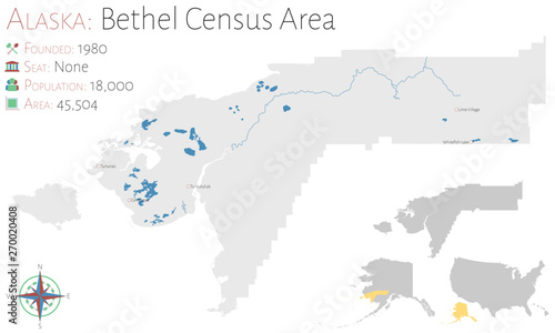 Fototapeta Naklejka Na Ścianę i Meble -  Large and detailed map of Bethel Census Area in Alaska, USA