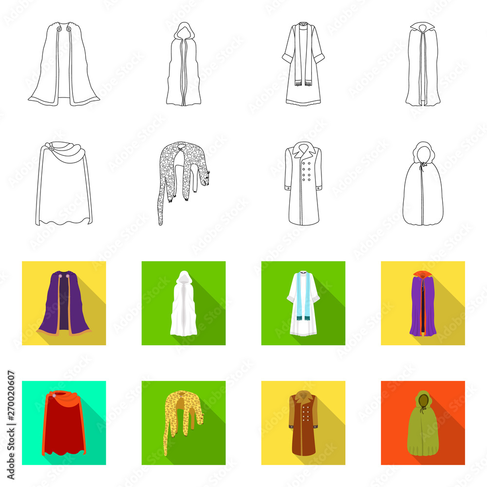 Isolated object of material and clothing icon. Collection of material and garment stock symbol for web. Isolated object of material and clothing icon. Collection of material and garment stock symbol for web.