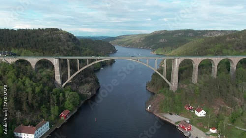 Drone shot with a view of the svinesund bridge between norway and sweden. photo