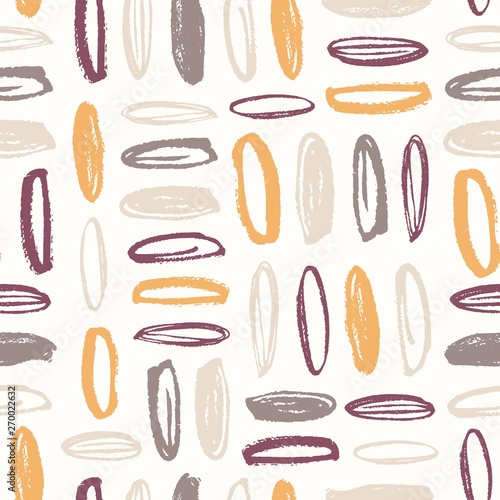 Modern seamless pattern with rough rounded brush strokes on white background. Creative backdrop with paint marks, scribble or daub. Hand painted vector illustration in contemporary artistic style.