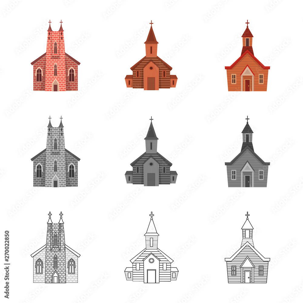 Vector design of cult and temple sign. Set of cult and parish vector icon for stock.