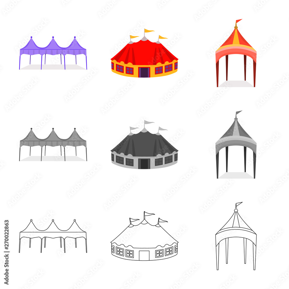 Isolated object of roof and folding symbol. Set of roof and architecture vector icon for stock.